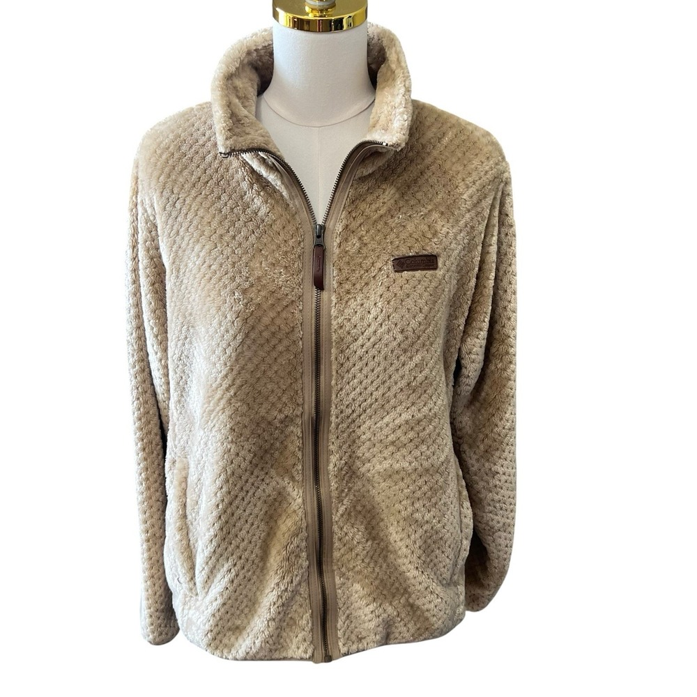 Columbia Womens Full Zip Jacket Beige Solid Long Sleeve Plus Size Large